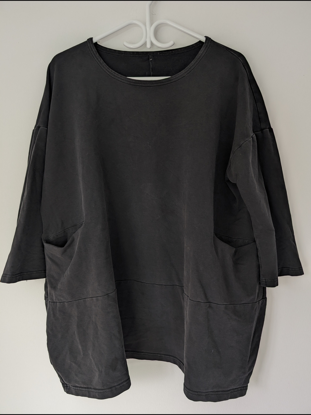 Mordenmiss - Women's Oversized Black Cotton Top Eclectic Artsy - Size L